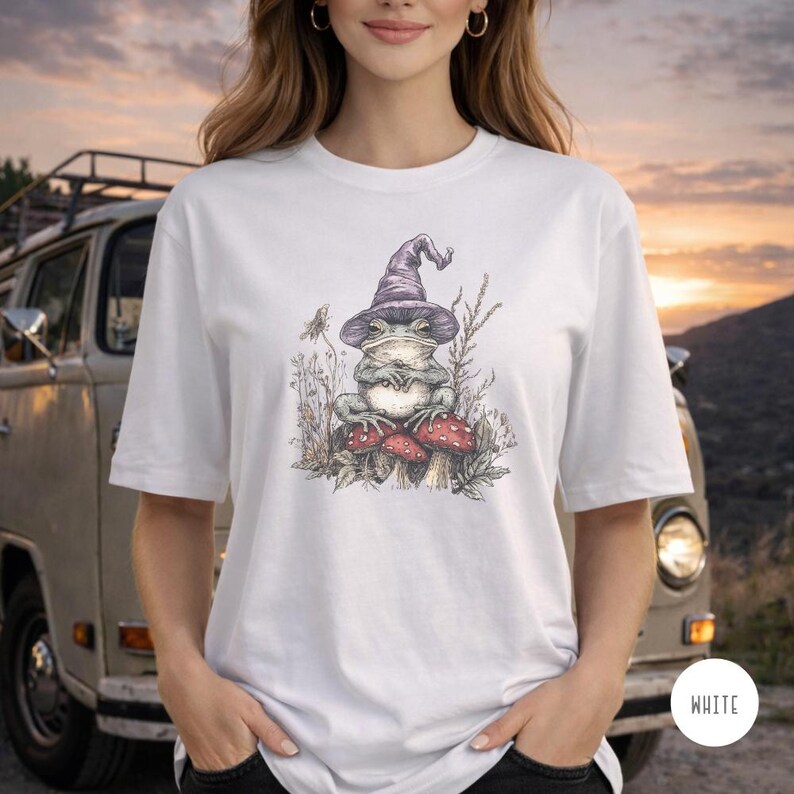 Vintage Frosch-Zauberer-T-Shirt: Comfort Colors Verspieltes Goblincore-T-Shirt, skurriles Tier-T-Shirt Bild 5