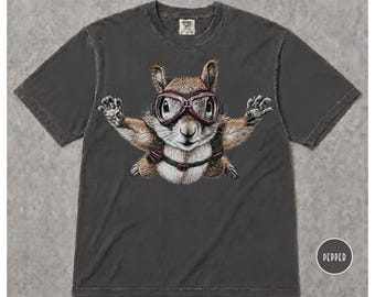 Skydiving Squirrel Vintage Comfort Colors Shirt Funny Animal Art Parachute Illustration Quirky Wildlife Gift