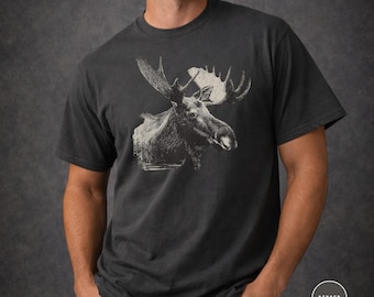 Maglietta Comfort Colors con motivo Vintage Moose Line Art - Maglietta rustica con fauna selvatica