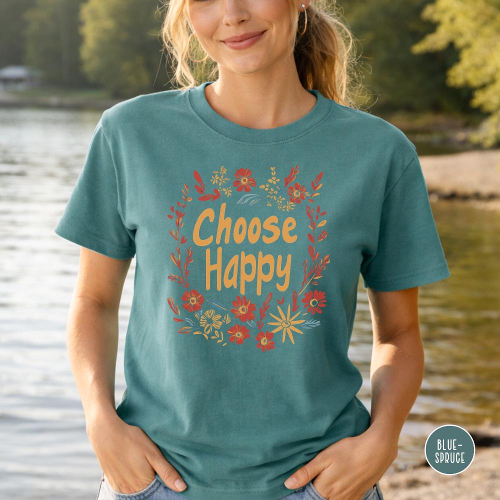 Choose Happy Shirt 70's Retro Floral Positive Graphic Comfort