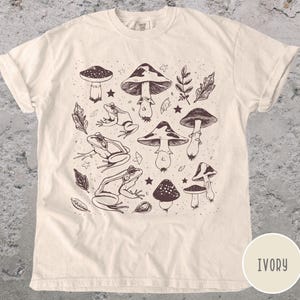 Frog and Mushroom Comfort Colors T-Shirt: Cottagecore Forest Tee
