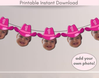 DIY Girl's 1st Rodeo Birthday Cowgirl Face Banner Garland, Western Theme Party, Cowboy Hat Face Decorations