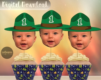 One Happy Camper Cupcake Toppers, Wild One Birthday, Camping Birthday Party Decor, Wild in the Woods Happy Camper Party, Camp Ranger Cupcake