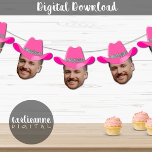 Pink Groom Face Cowboy Hat Banner for Last Rodeo Bachelorette Party or Hen Party, Western Bachelorette Decorations, Disco Cowgirl Theme