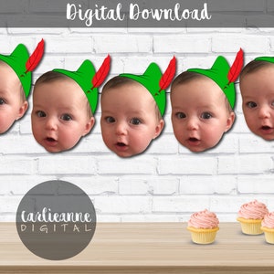 Face Decorations, Peter Pan Hat Birthday Banner, Kids Birthday, First Birthday Decor, Birthday Bunting Banner, Personalized Birthday Banner