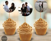 Engagement Party Cupcake Topper Template, Editable with Couple Photo, Rehearsal Dinner Decor Digital Download