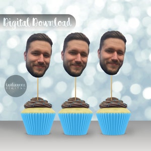 Groom Gift, Face Decorations, Bachelor Party Cupcake Toppers, Custom Cupcake Topper, Groom Face, Bachelor Custom Face Sticks, Printable Face