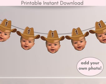 My First Rodeo Birthday Cowboy Face Banner, 1st Rodeo Theme Party, DIY Face Decorations Template for Western Theme Birthday