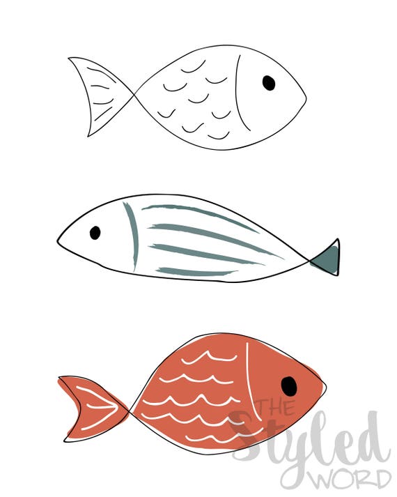 Three Fish Printable Art Bathroom Decor Home Dorm Decor Etsy