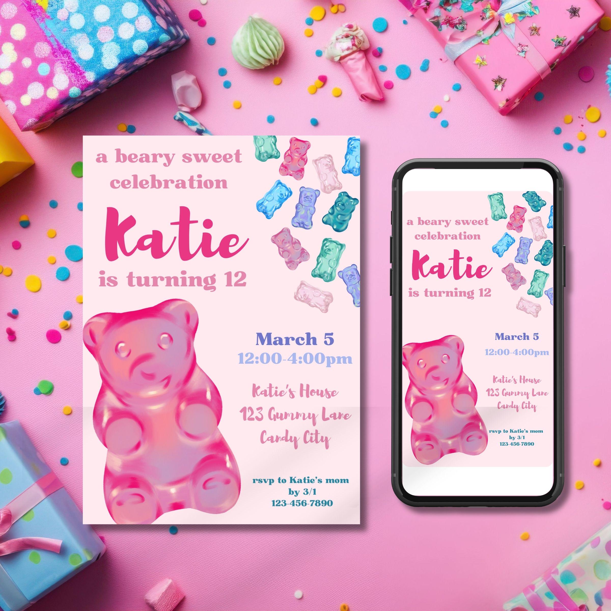 Gummy Bear 90s Inspired Girl Birthday Party Editable Invitation ...