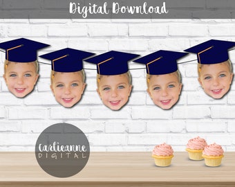 Graduation Cap Banner, Face Banner, Navy Blue Grad Cap Decor, Graduation Party, College Grad, High School Grad, Kinder Grad, Preschool Grad