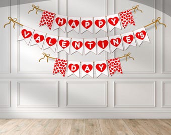 Valentine's Day Red Hearts Banner, Valentine's Day, Editable Banner, Classroom Decor Customizable Bunting, Valentine Birthday Decoration