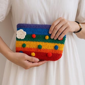 Porte-monnaie arc-en-ciel LGBTQ+ pour femme, pochette faite main, porte-cartes, petit portefeuille au crochet, mini pochette