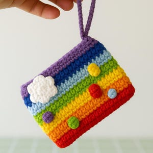 Petite pochette porte-cartes LGBTQ+ arc-en-ciel, sac de rangement au crochet fait main, étui pour écouteurs, porte-clés, idée cadeau créative
