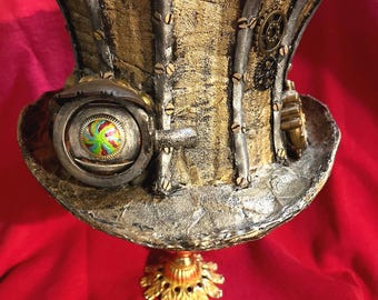 Handmade Steampunk Gearwork Top Hat with Goggles & Cards