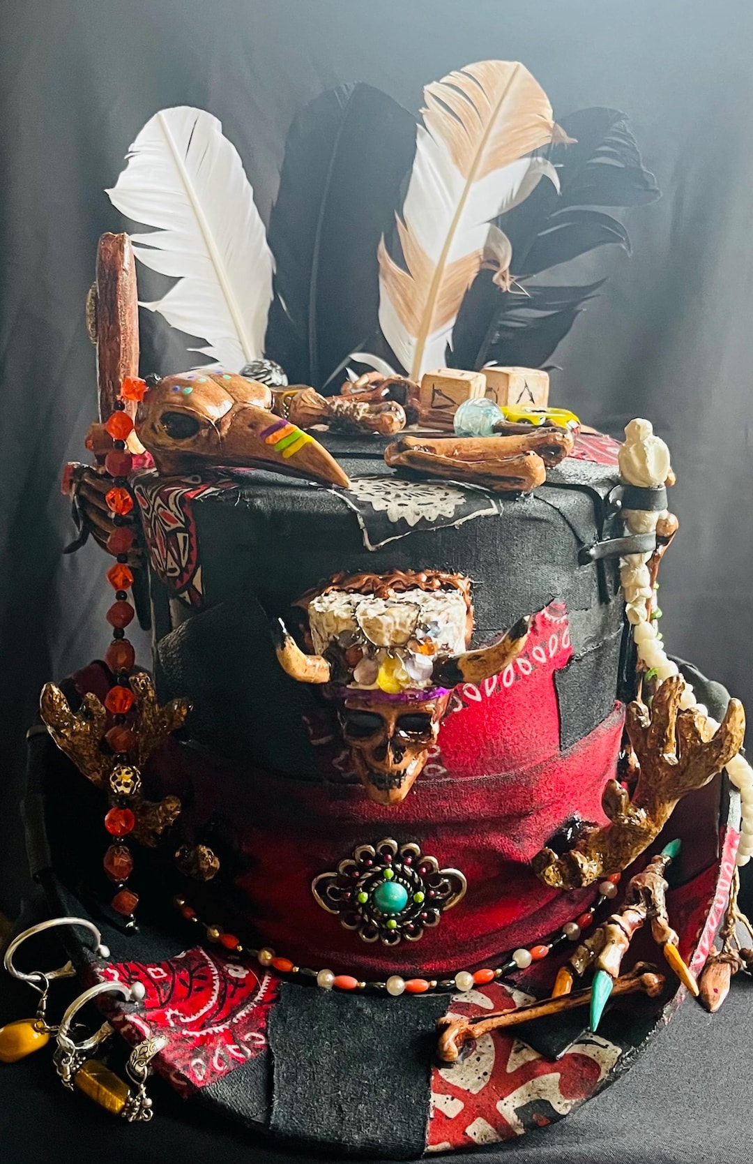 OOAK Shaman Ritual Top Hat – Tribal Bone Feather Skull Hat, Dark Boho ...