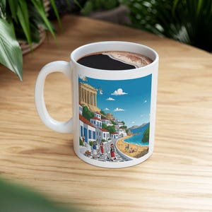 Griechenland Cartoon Keramiktasse, Sommer Vibes, Geschenk für Kaffeeliebhaber, Reise-Memento