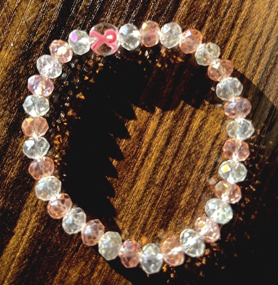 Breast cancer glass beaded bracelet