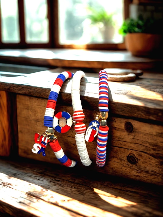 Americana charm and letter bracelets