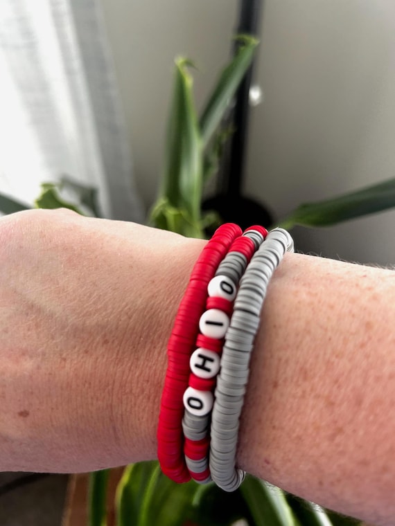 Ohio State clay beaded bracelet set. Willing to customize set