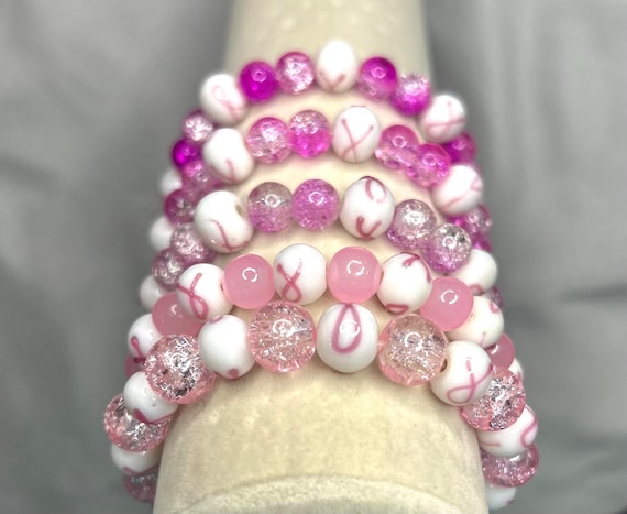Breast cancer glass beaded bracelets