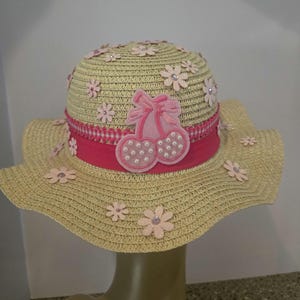 CHILD Pink Flowers with Cherry Summer  Hat