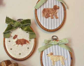 Handmade CUSTOM Any breed Pet Portrait Dog Cat Heirloom nursery gift puppy needle felted embroidered personalized lab golden doodle corgi