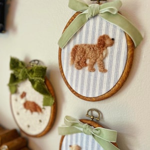 Handmade CUSTOM art nursery Pet Portrait Dog Cat Heirloom keepsake framed needle felted embroidered personalized Decor wall hanging Doodle