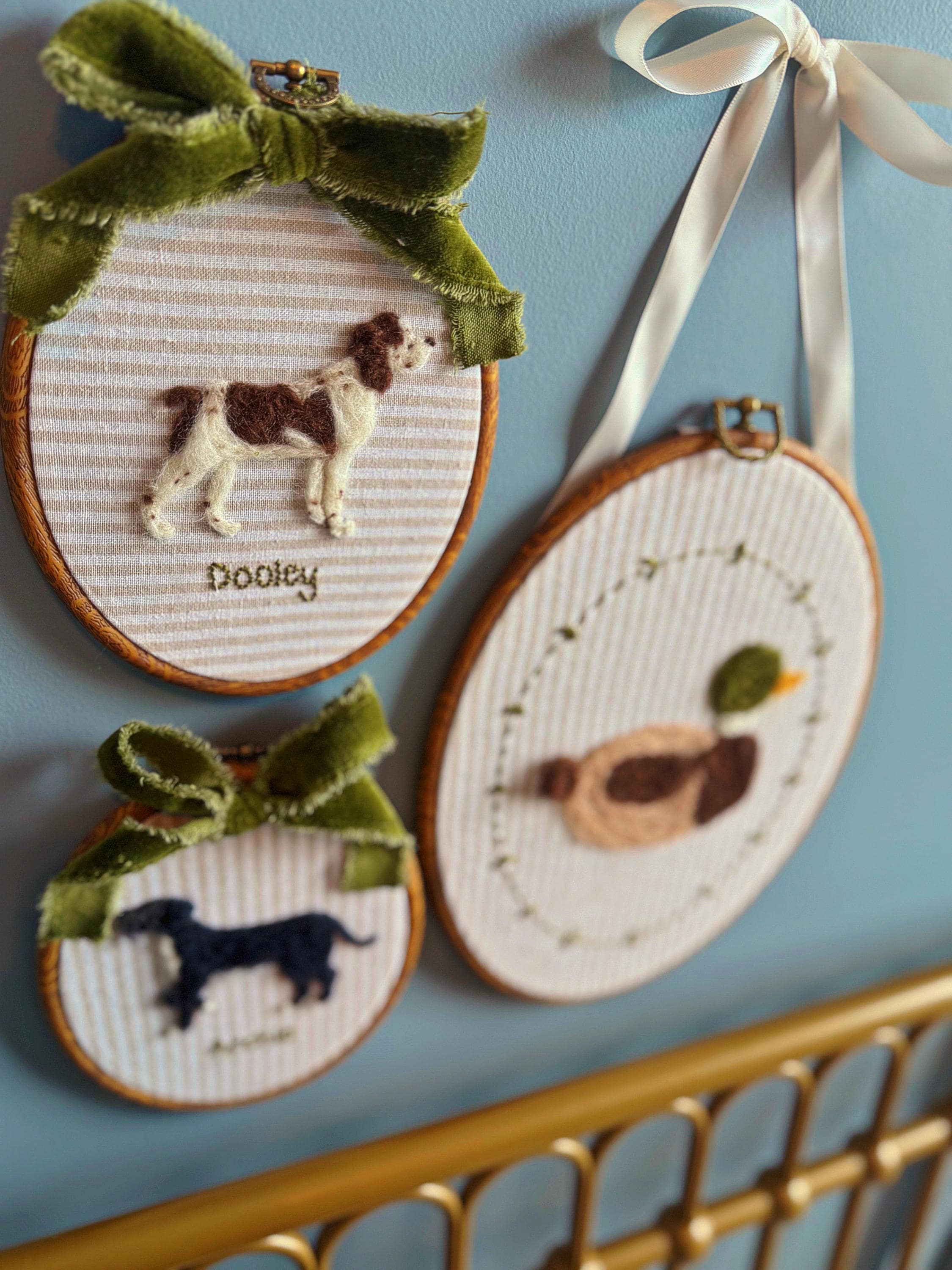 Handmade CUSTOM Any breed Pet Portrait Dog Cat Heirloom puppy framed felted embroidered personalized  golden doodle pointer springer spaniel