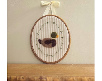 Handmade Mallard Duck personalized needle felted Heirloom animal art baby gift felt duck baby announcement gift nursery decor wall keepsake