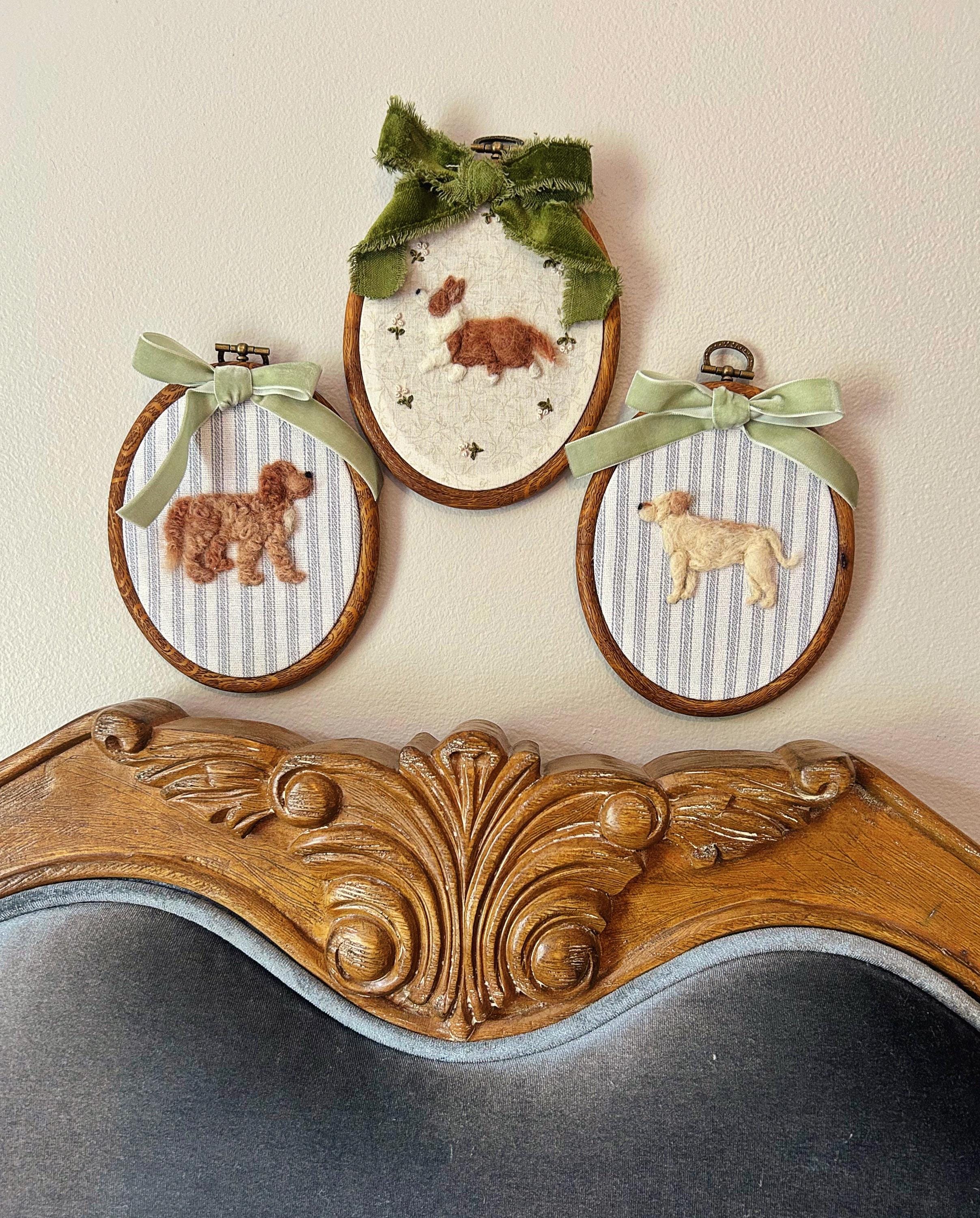Handmade CUSTOM Any breed Pet Portrait Dog Cat Heirloom puppy framed felted embroidered personalized lab golden doodle pointer corgi