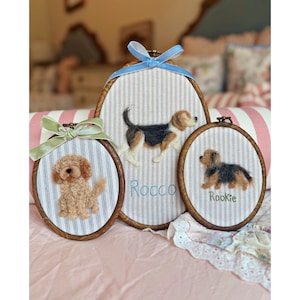 Handmade CUSTOM needle felted Beagle nursery decor art embroided Pet Portrait Dog Cat Heirloom Short Haired Pointer Golden Doodle