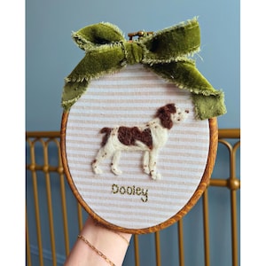 Handmade CUSTOM Pet Portrait Dog Cat Nursery Heirloom Art Decor Keepsake framed felted embroidered personalized pointer springer spaniel