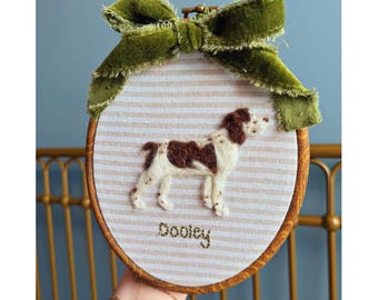 Handmade CUSTOM Pet Portrait Dog Cat Nursery Heirloom Art Decor Keepsake framed felted embroidered personalized pointer springer spaniel