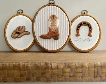 Handmade Cowboy boot Horseshoe Cowboy hat personalized embroidered felted nursery decor baby boys girls room baby shower gift western