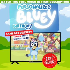Personalisierte Bluey Geburtstag Video Benutzerdefinierte Sprachnachricht, Kinder Party Geschenk, Kleinkind Geburtstag Digitaler Download Full HD