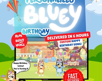 Personalized Bluey Birthday Video Custom Voice Message, Kids Party Gift, Toddler Birthday Digital Download Full HD