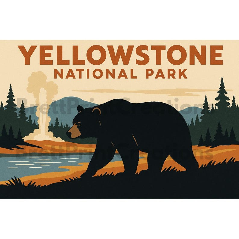 Yellowstone Wall Art Bundle, Vintage Travel Poster Set, National Park ...