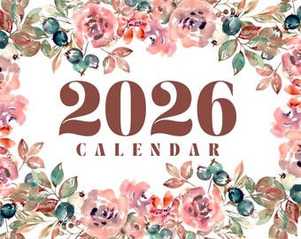 Calendario digital 2026 / Minimalista, elegante, rosa, verde y pastel (PDF) / Calendario imprimible de pared y escritorio