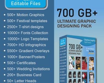 700+ grafisk designpaket — Typsnitt, logotyper, t-shirts, PSD, SVG, vektorer, rörlig grafik och mallar