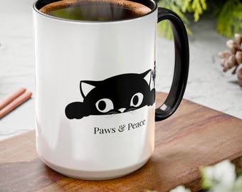 Paws and Peace Cat Mug | Minimalist Cat Coffee Cup – 15oz
