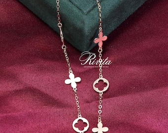 Ready to Ship! 14K Yellow Gold Clover charm Bracelet, Dainty Minimalist Floral Charm Chain, Lucky Jewelry