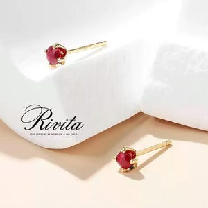 18Kソリッドゴールドルビースタッドピアス、0.29カラット天然ルビーピアス、7月の誕生石ギフト