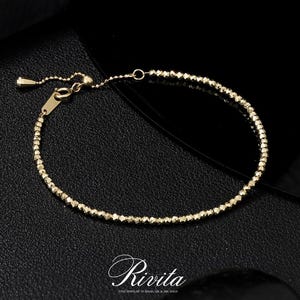 18K Gold Diamond Cut Beads Bracelet, Minimalist Stackable Chain Bracelets, Daily Wear Jewelry