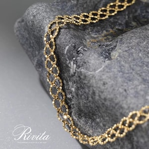 18K Solid Gold Lace Bracelet, Openwork Beaded Mesh Bracelet, Vintage Style 18k Jewelry