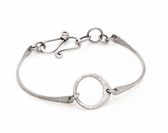 Modern Rustic Small Zen Circle Bracelet- Hammered Iron/Steel. Hand forged bracelet is simple and striking, modern and minimalist.