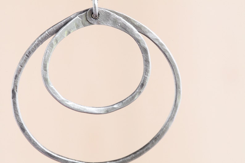 Simple bohemian necklace Minimalist. Steel modern rustic pendant 11th year anniversary gift Gypsy chic necklace Double circle necklace
