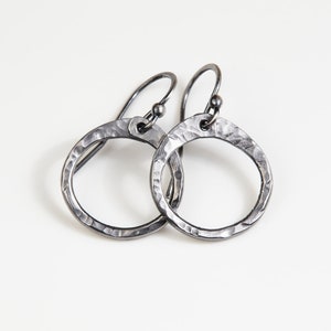 Tiny Zen Circle Iron Earrings. Minimal & rustic 6th anniversary gift of her. Hand forged and handmade to order.