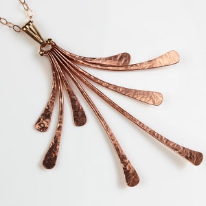 Elegant Copper Statement Necklace, 7th anniversary gift for her, Minimalist Hammered Bohemian Pendant, Hand Forged Jewelry, Flash Necklace