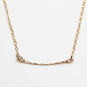 Curved bar necklace. Hammered gold bar necklaces for women. Modern horizontal bar necklace - elegant layering. Bohemian curved bar necklace.